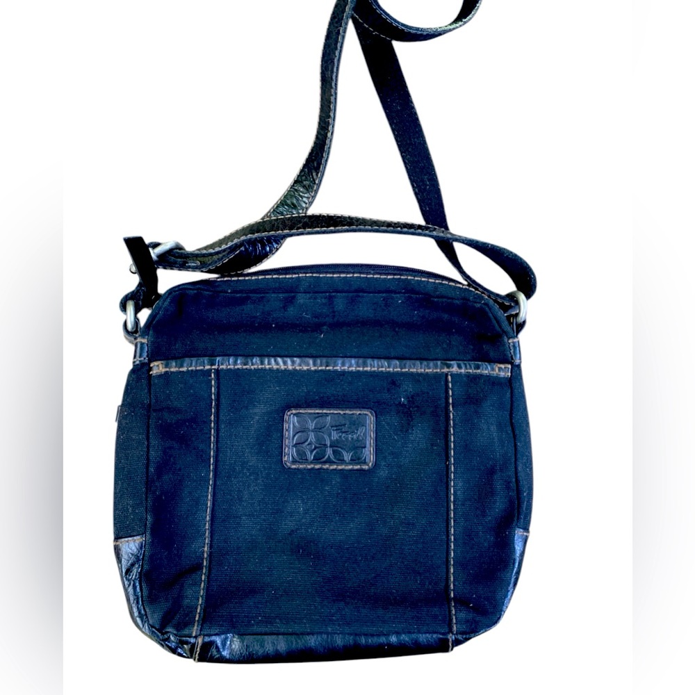 Fossil Leather /Canvas Y2K Military Messenger Vintage Black Crossbody Bag